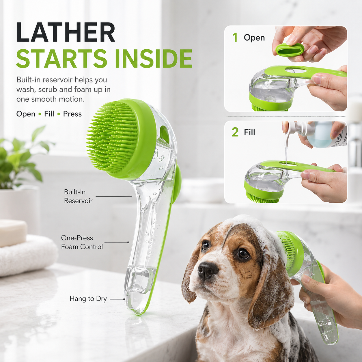 🐶🐱Pet Bath Brush with Shampoo Dispenser | 2-in-1 Dog Grooming Foaming Brush for Easy Bathing & Massage