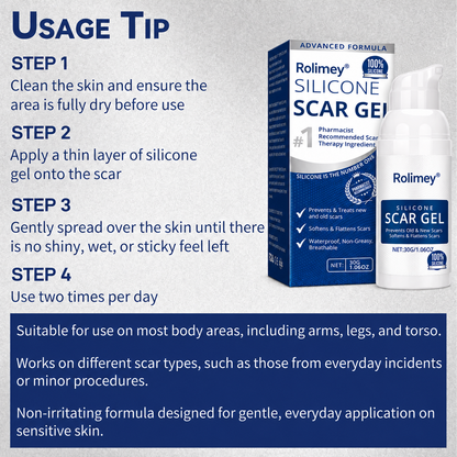 Rolimey® SILICONE SCAR GEL for Healed Skin – Advanced Care for Surgical, C-Section, Acne & Burn Scars