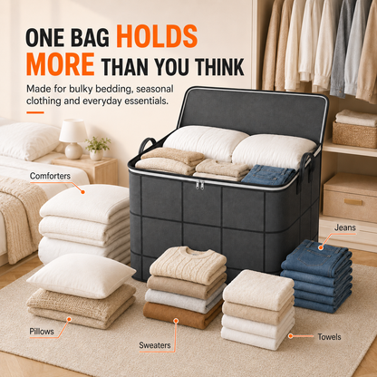 Storage Bag for Clothes & Bedding clutter, blankets, and seasonal clothes in one roomy bag