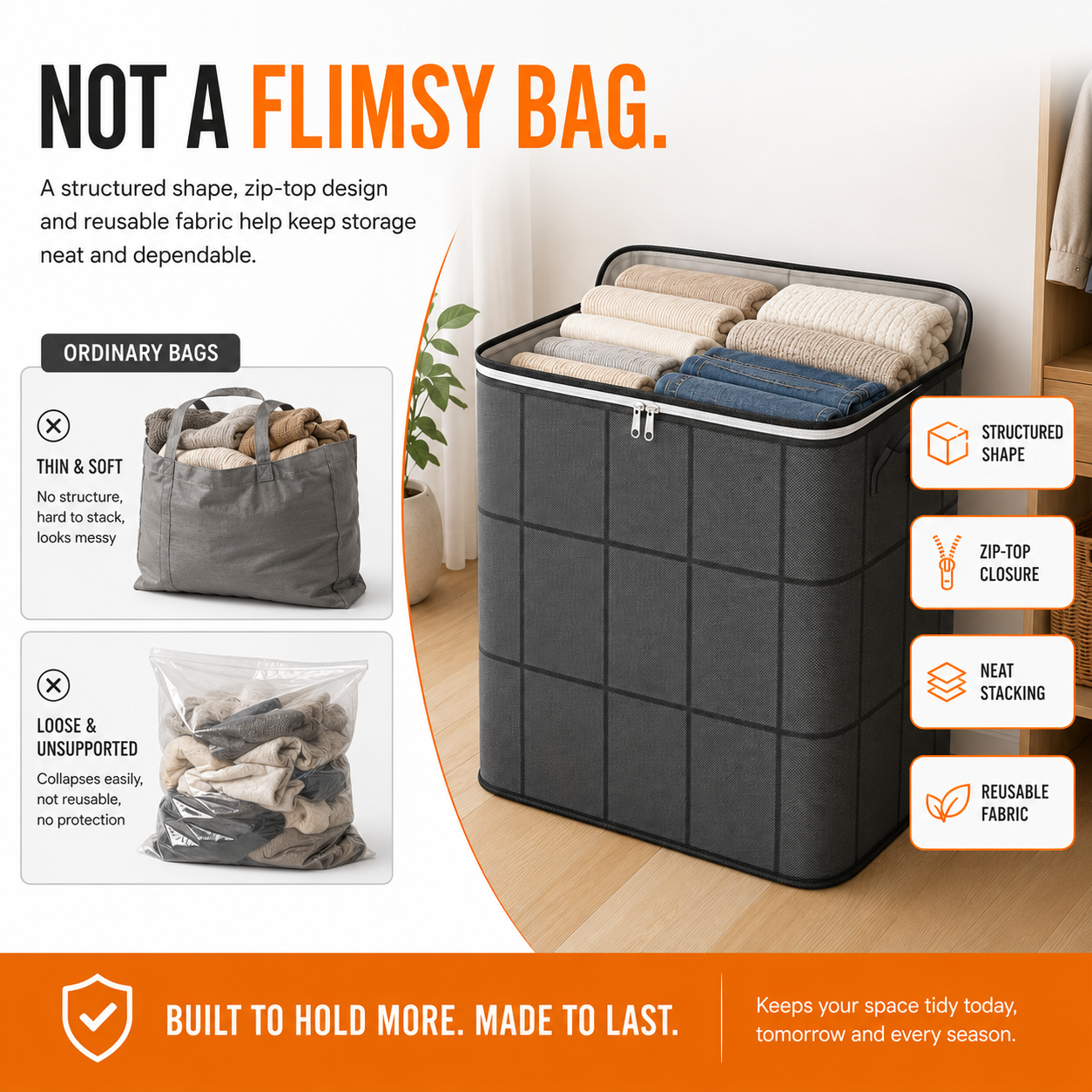 Storage Bag for Clothes & Bedding clutter, blankets, and seasonal clothes in one roomy bag
