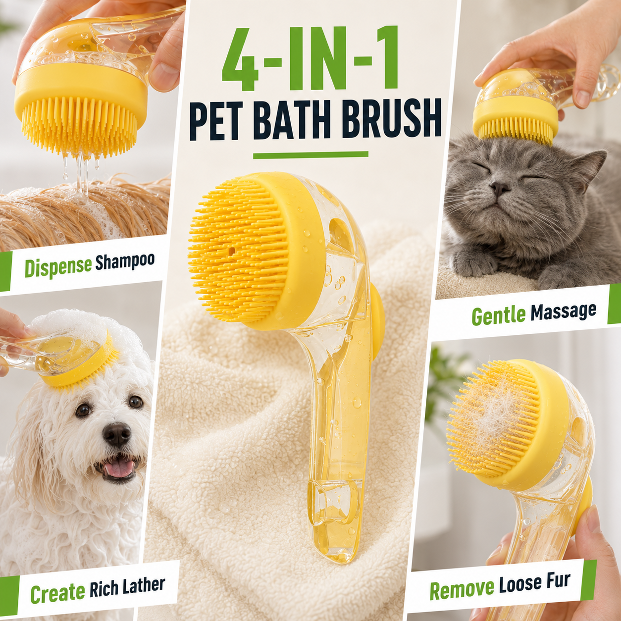 🐶🐱Pet Bath Brush with Shampoo Dispenser | 2-in-1 Dog Grooming Foaming Brush for Easy Bathing & Massage