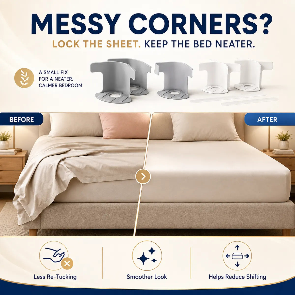 🛏️ No-Slip Bed Sheet Holders | Invisible 4 Corner Fasteners Keep Your Sheets Perfectly in Place