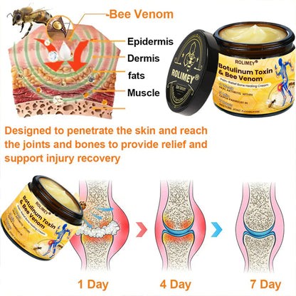 🎁🎁Official Shop:Rolimey® Bee Venom Pain Relief Bone Healing Cream 👨‍⚕️(Reduction of joint swelling, pain, stiffness, redness, heat, muscle soreness and joint fatigue)