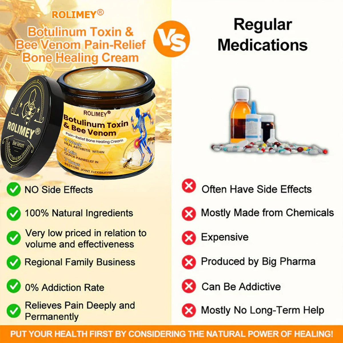 🎁🎁Official Shop:Rolimey® Bee Venom Pain Relief Bone Healing Cream 👨‍⚕️(Reduction of joint swelling, pain, stiffness, redness, heat, muscle soreness and joint fatigue)