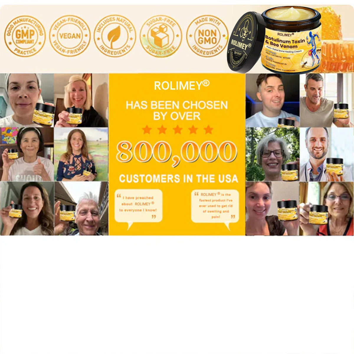 🎁🎁Official Shop:Rolimey® Bee Venom Pain Relief Bone Healing Cream 👨‍⚕️(Reduction of joint swelling, pain, stiffness, redness, heat, muscle soreness and joint fatigue)
