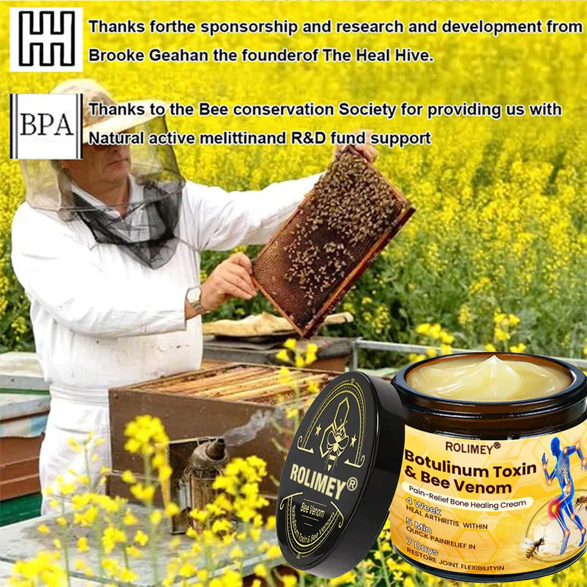 🎁🎁Official Shop:Rolimey® Bee Venom Pain Relief Bone Healing Cream 👨‍⚕️(Reduction of joint swelling, pain, stiffness, redness, heat, muscle soreness and joint fatigue)