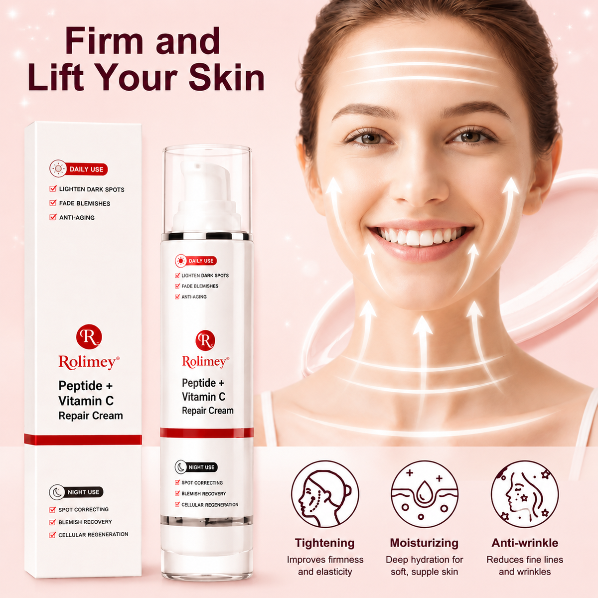 🎁Rolimey®  Peptide + Vitamin C Repair Cream | 2026 New Peptide + Vitamin C Repair Cream for Fine Lines, Uneven Skin Tone, Enlarged Pores & Deep Hydration for All Skin Types