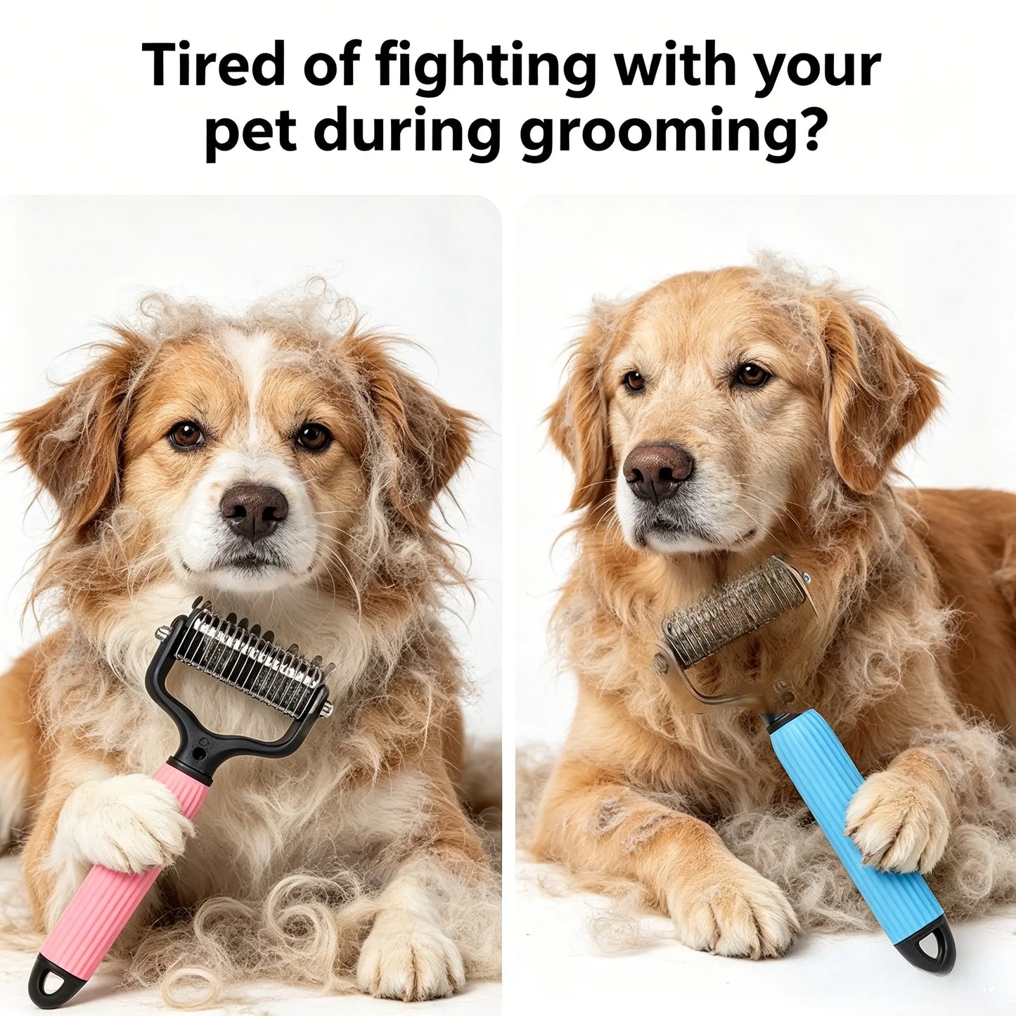 🐱🐶Double-Sided Cat & Dog Deshedding Dematting Comb - Undercoat Rake Grooming Tool, Matted Fur Remover for Long-Haired Pets, Grooming Accessories (Mid-Year Sale, Restock, DFYD, Deals for You Day Summerwins), Deshedding Tool