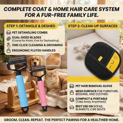 🐱🐶Double-Sided Cat & Dog Deshedding Dematting Comb - Undercoat Rake Grooming Tool, Matted Fur Remover for Long-Haired Pets, Grooming Accessories (Mid-Year Sale, Restock, DFYD, Deals for You Day Summerwins), Deshedding Tool