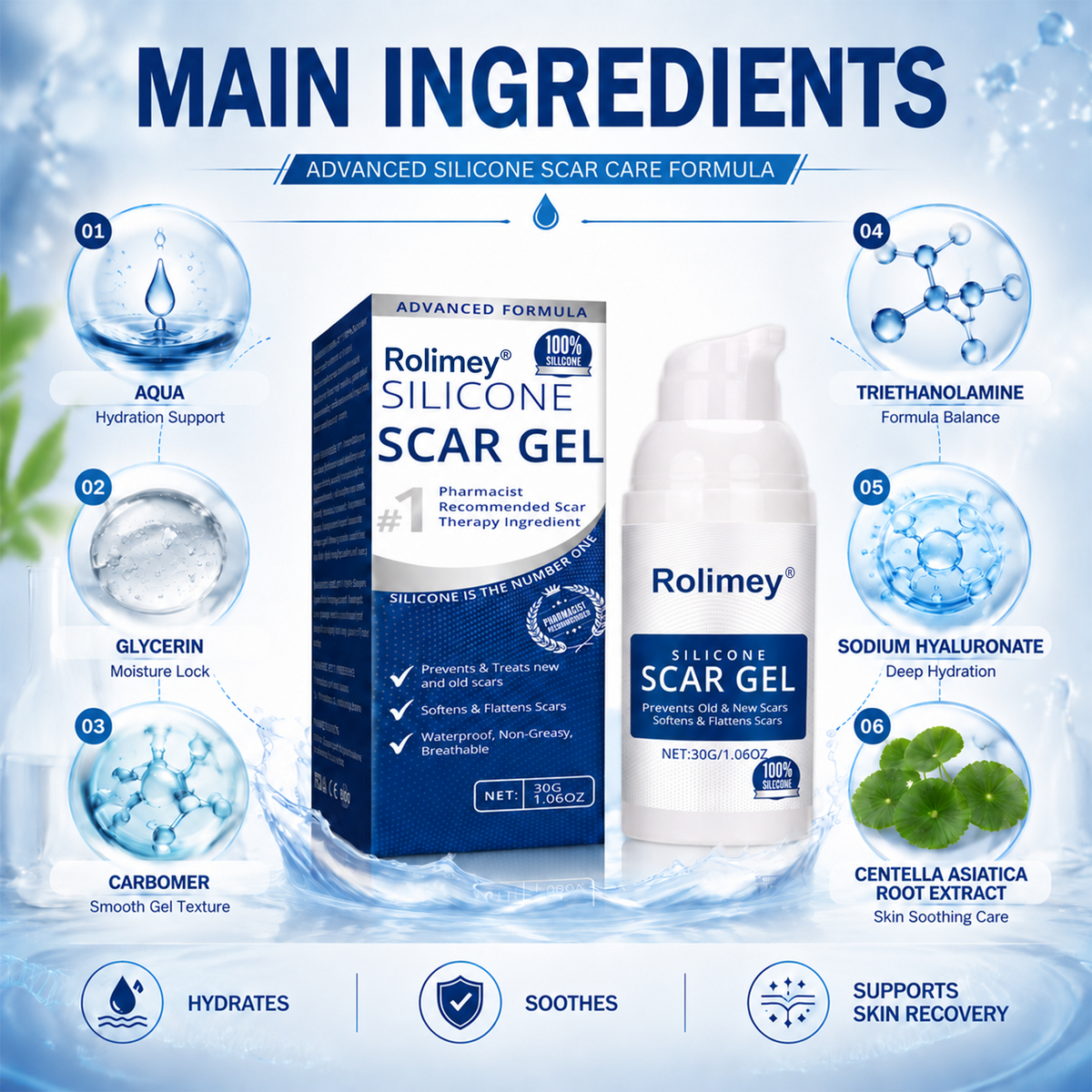 Rolimey® SILICONE SCAR GEL for Healed Skin – Advanced Care for Surgical, C-Section, Acne & Burn Scars