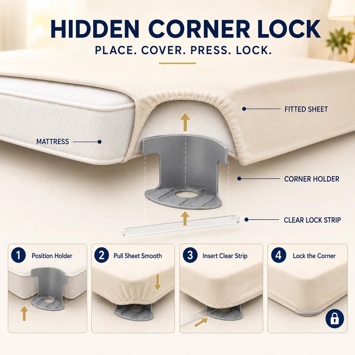 🛏️ No-Slip Bed Sheet Holders | Invisible 4 Corner Fasteners Keep Your Sheets Perfectly in Place