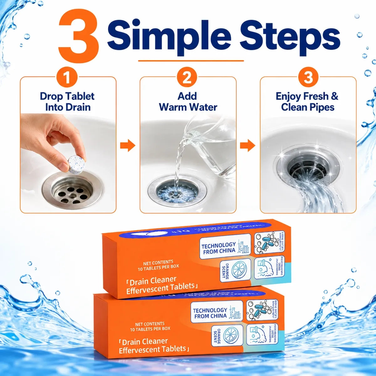 ✨ Foaming Drain Cleaner Powder | Powerful Pipe Clog Remover for Kitchen Sink, Bathroom & Toilet Cleaning