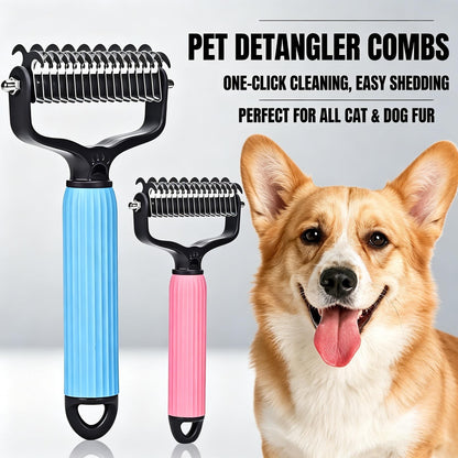🐱🐶Double-Sided Cat & Dog Deshedding Dematting Comb - Undercoat Rake Grooming Tool, Matted Fur Remover for Long-Haired Pets, Grooming Accessories (Mid-Year Sale, Restock, DFYD, Deals for You Day Summerwins), Deshedding Tool