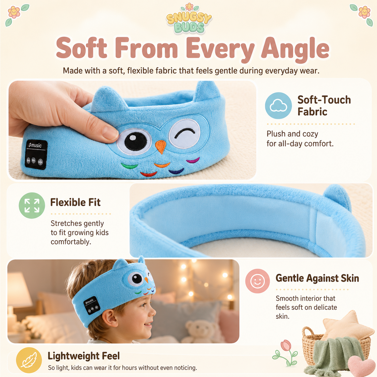 🌙 🎶Cozy Bluetooth 5.0 Sleep Headband 🎧 – Soft Wireless Music Headphones for Kids & Adults, Relax, Sleep & Enjoy Music Anywhere