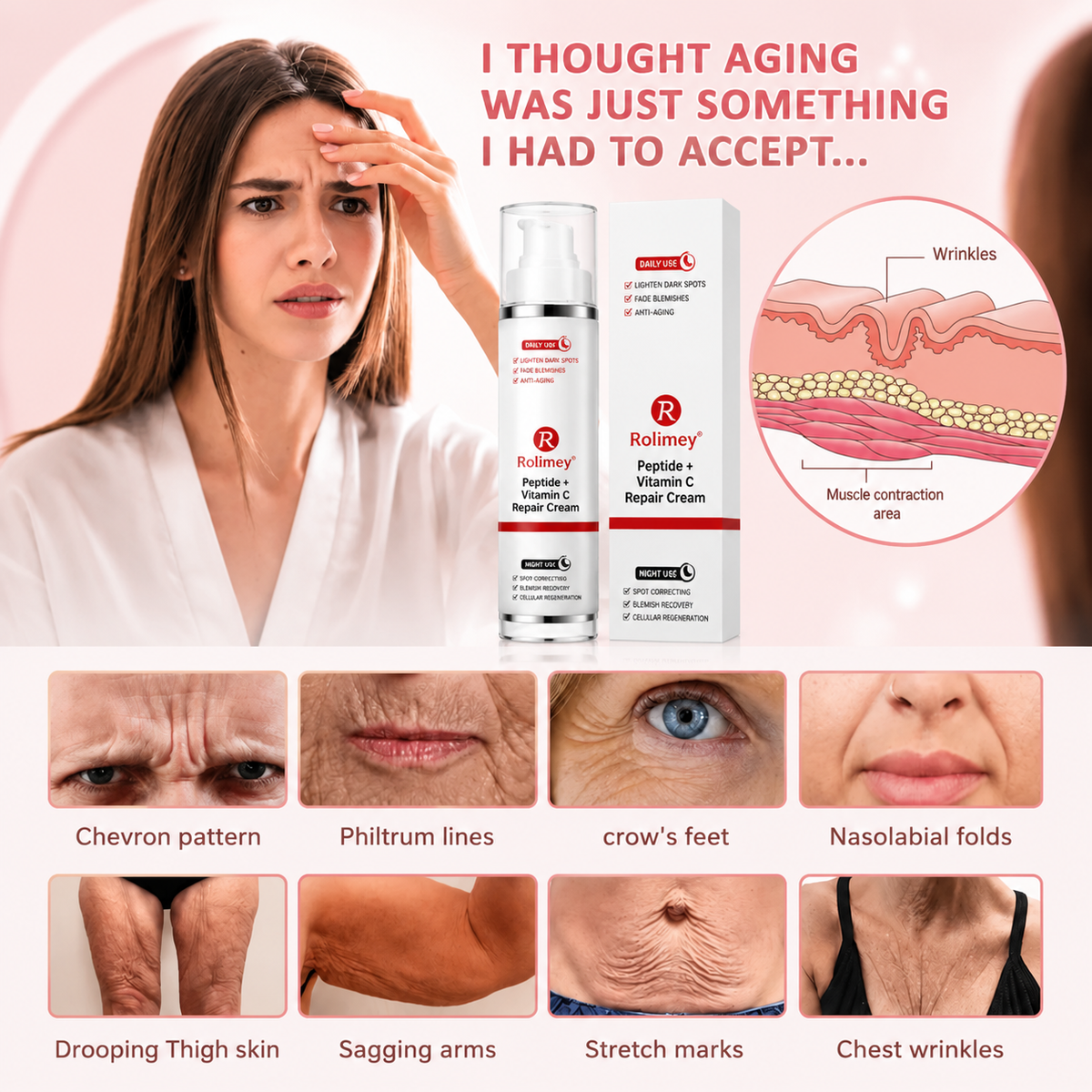 🎁Rolimey®  Peptide + Vitamin C Repair Cream | 2026 New Peptide + Vitamin C Repair Cream for Fine Lines, Uneven Skin Tone, Enlarged Pores & Deep Hydration for All Skin Types