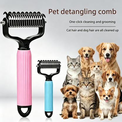 🐱🐶Double-Sided Cat & Dog Deshedding Dematting Comb - Undercoat Rake Grooming Tool, Matted Fur Remover for Long-Haired Pets, Grooming Accessories (Mid-Year Sale, Restock, DFYD, Deals for You Day Summerwins), Deshedding Tool