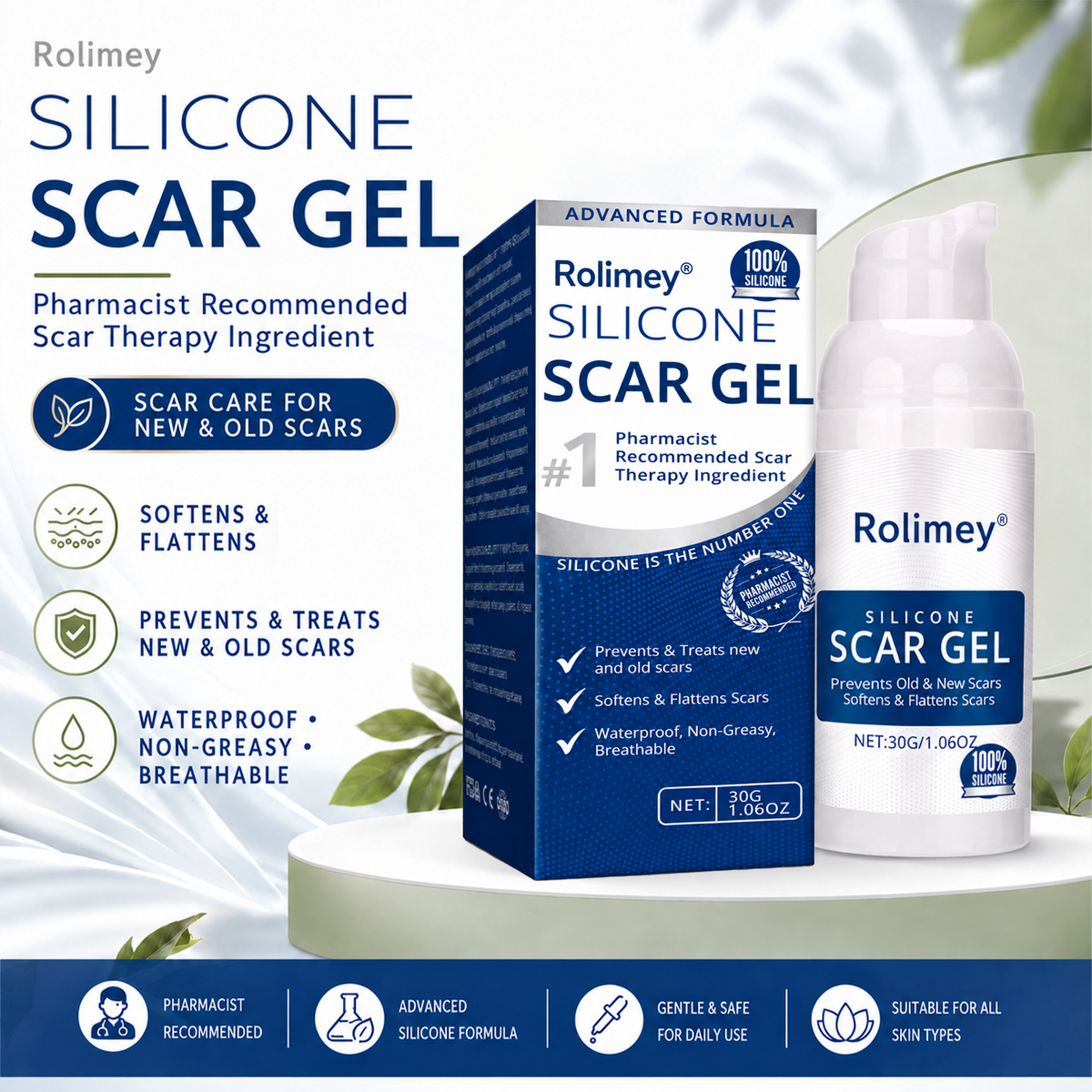 Rolimey® SILICONE SCAR GEL for Healed Skin – Advanced Care for Surgical, C-Section, Acne & Burn Scars