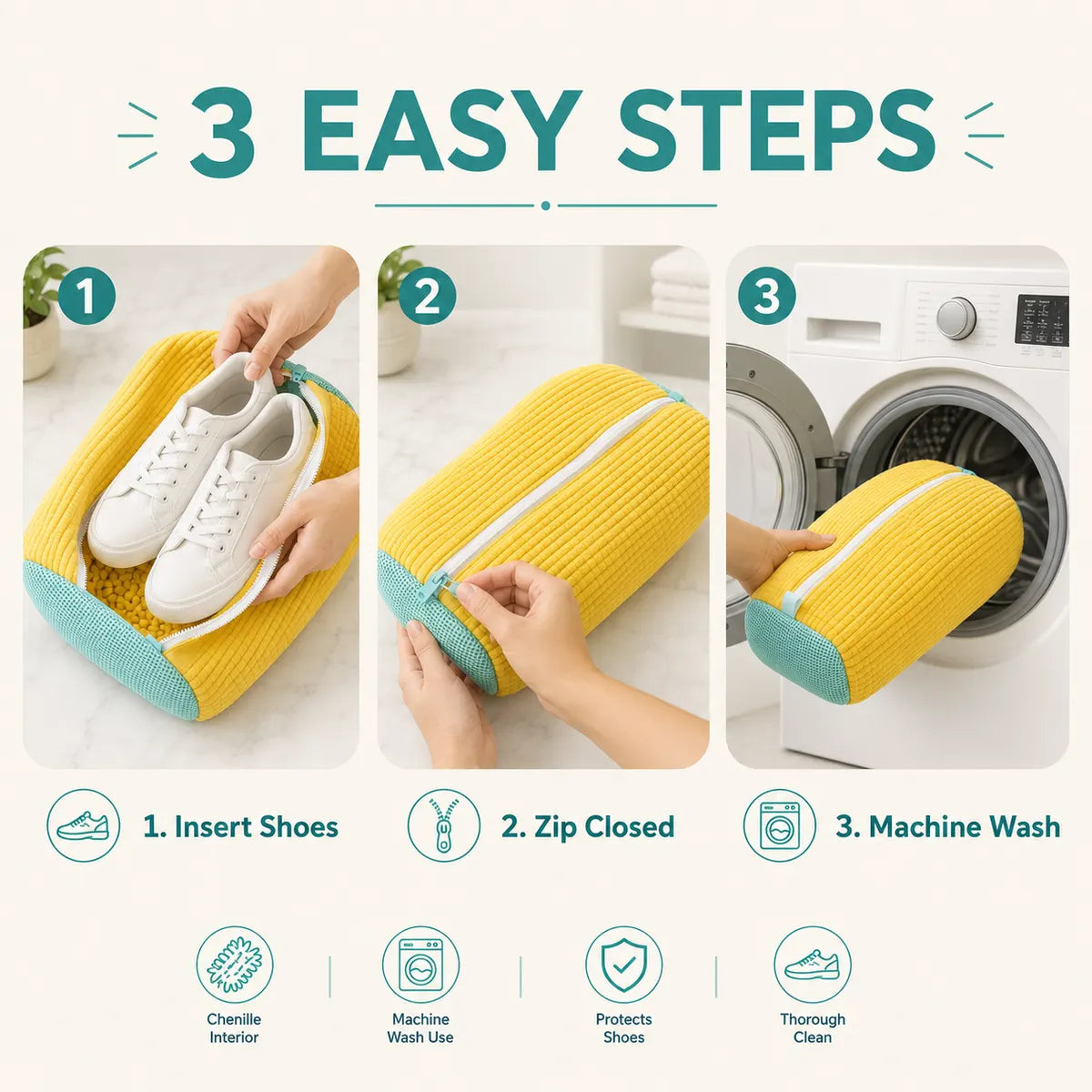 🎁Shoe Washing Machine Bag Laundry Shoe Bag for Washer and Dryer Reusable 2pc Shoe Cleaning Bags for Sneakers 360° Deep Cleaning Machine for All Shoes Types With Self-locking Zipper