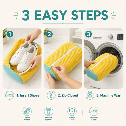 🎁Shoe Washing Machine Bag Laundry Shoe Bag for Washer and Dryer Reusable 2pc Shoe Cleaning Bags for Sneakers 360° Deep Cleaning Machine for All Shoes Types With Self-locking Zipper