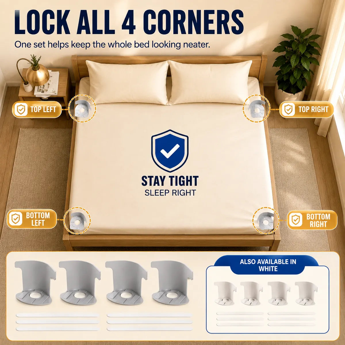🛏️ No-Slip Bed Sheet Holders | Invisible 4 Corner Fasteners Keep Your Sheets Perfectly in Place