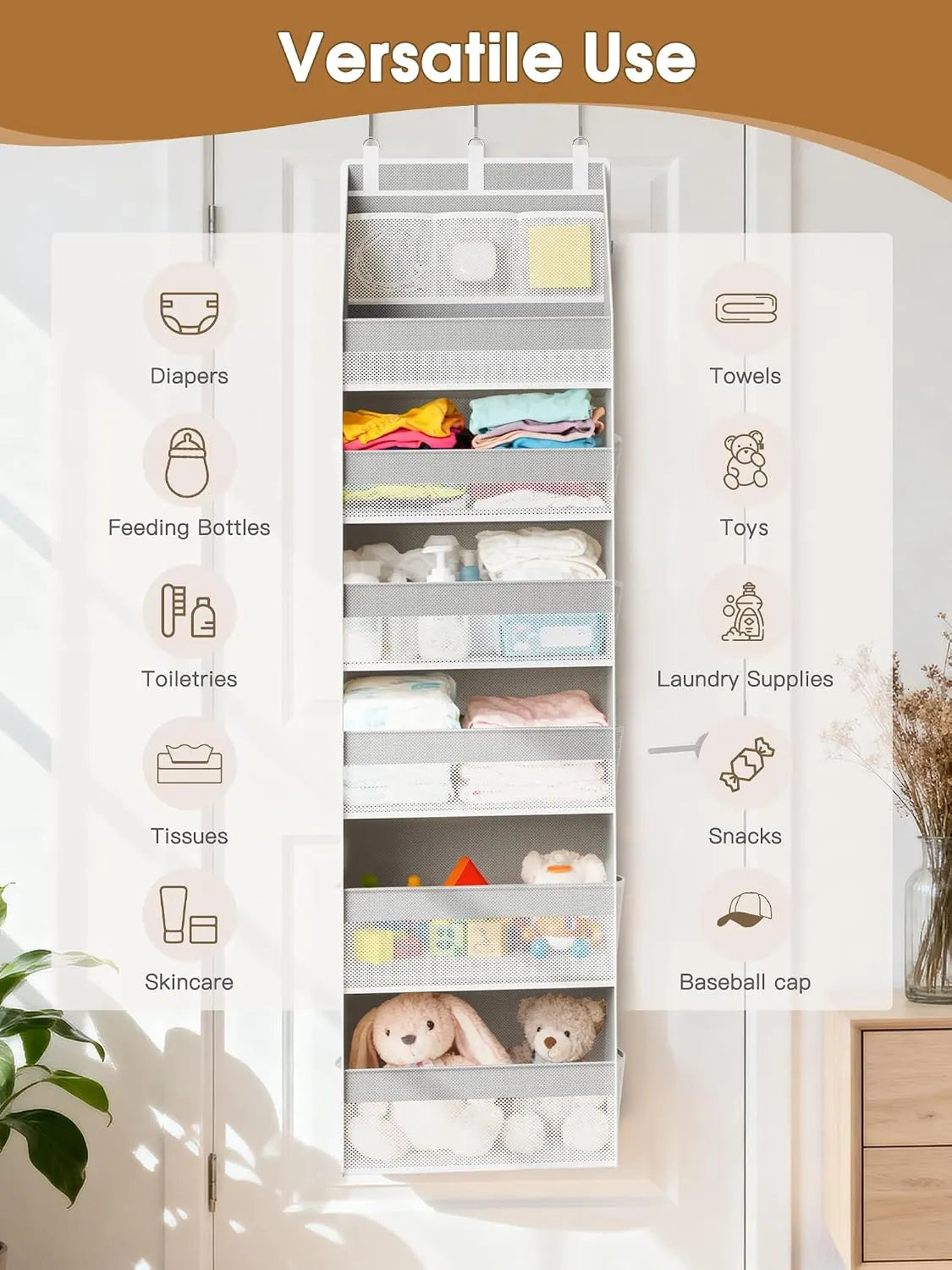 🚪 Over the Door Organizer with 5 Shelves & 10 Mesh Pockets | Heavy-Duty Hanging Door Storage, 55lbs Capacity, Space Saver for Bedroom, Bathroom, Nursery & Dorm
