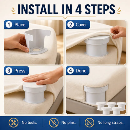 🛏️ No-Slip Bed Sheet Holders | Invisible 4 Corner Fasteners Keep Your Sheets Perfectly in Place
