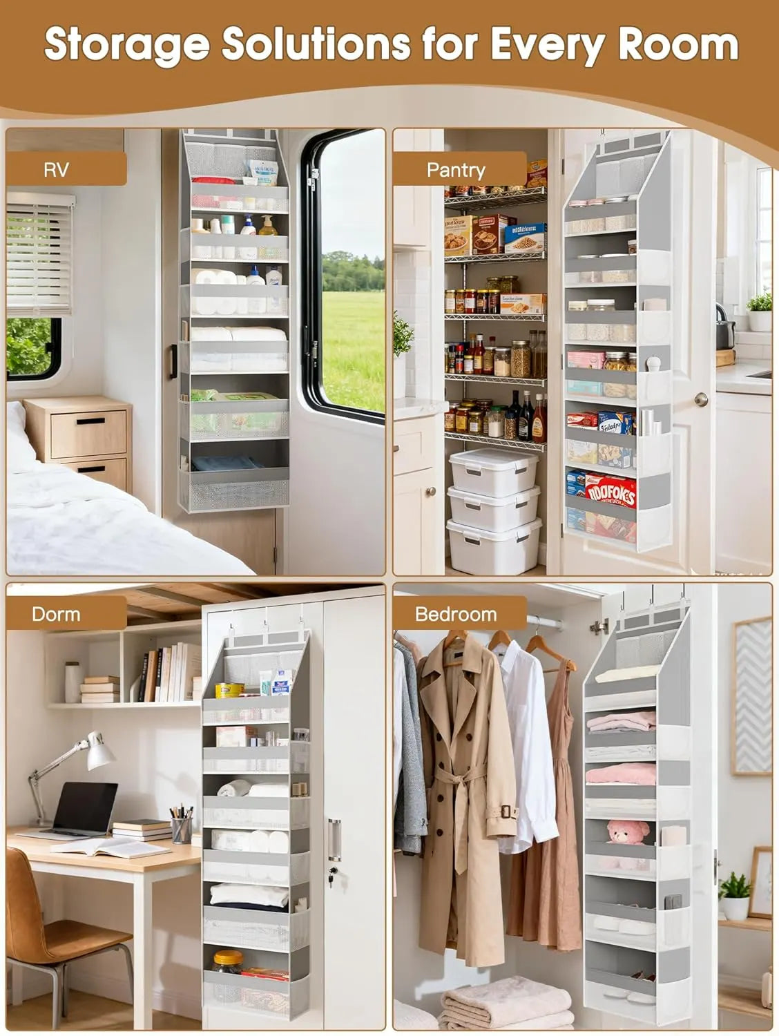 🚪 Over the Door Organizer with 5 Shelves & 10 Mesh Pockets | Heavy-Duty Hanging Door Storage, 55lbs Capacity, Space Saver for Bedroom, Bathroom, Nursery & Dorm