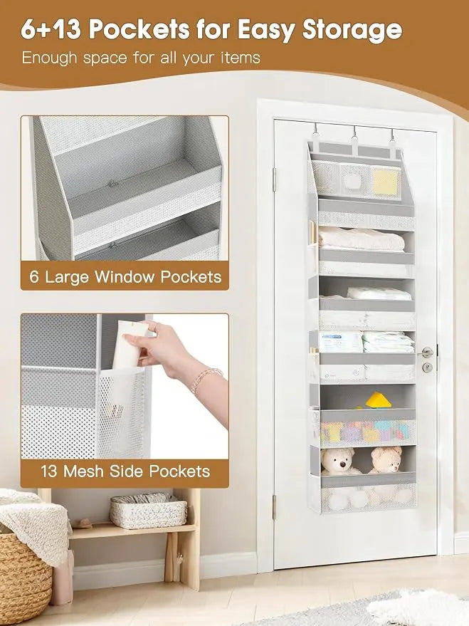 🚪 Over the Door Organizer with 5 Shelves & 10 Mesh Pockets | Heavy-Duty Hanging Door Storage, 55lbs Capacity, Space Saver for Bedroom, Bathroom, Nursery & Dorm