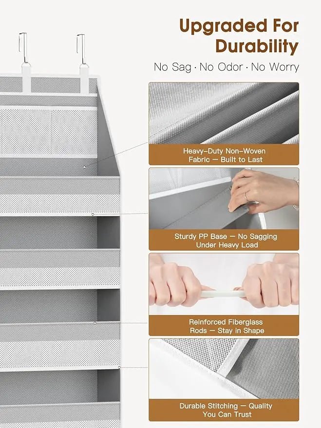 🚪 Over the Door Organizer with 5 Shelves & 10 Mesh Pockets | Heavy-Duty Hanging Door Storage, 55lbs Capacity, Space Saver for Bedroom, Bathroom, Nursery & Dorm