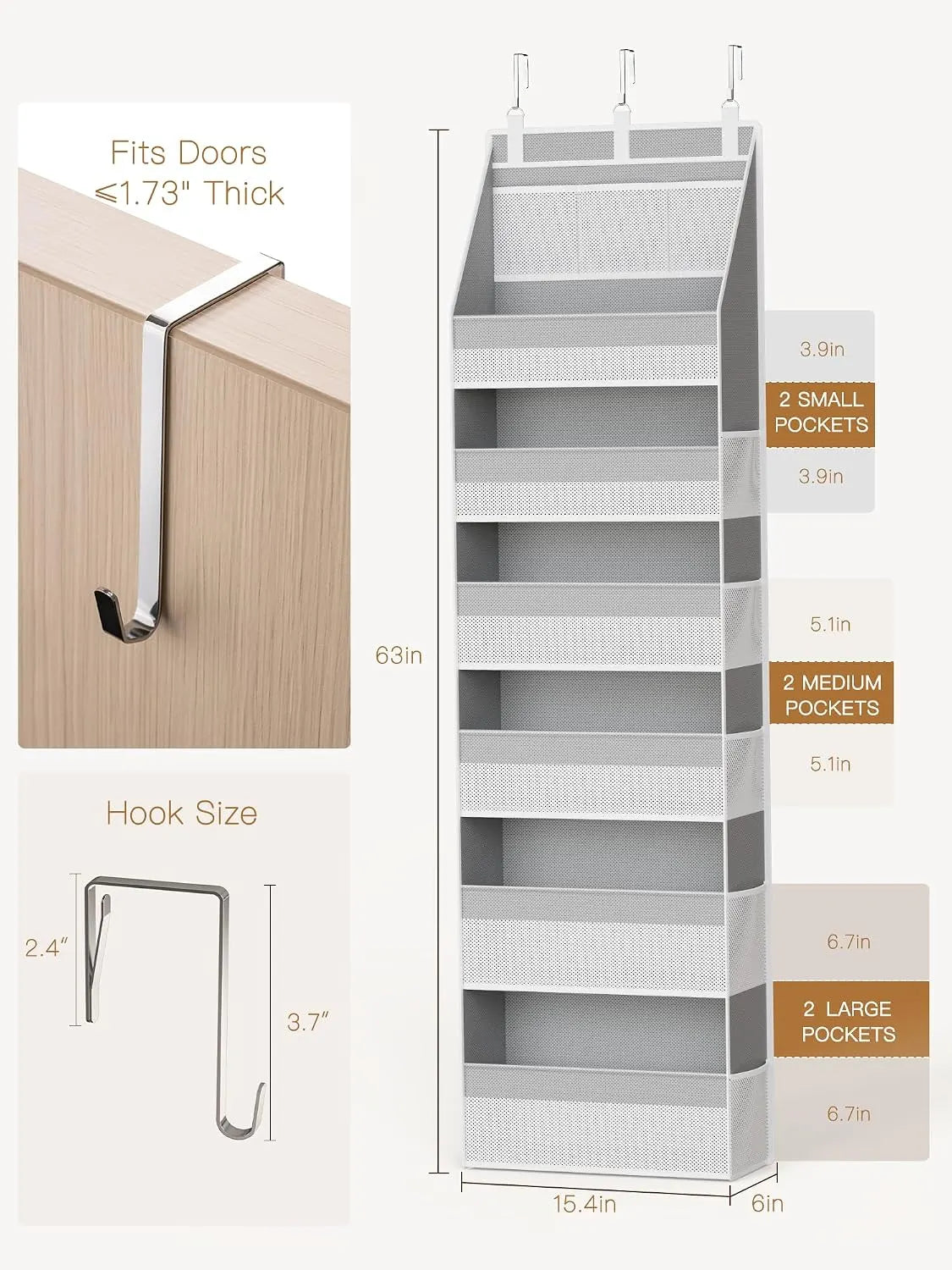 🚪 Over the Door Organizer with 5 Shelves & 10 Mesh Pockets | Heavy-Duty Hanging Door Storage, 55lbs Capacity, Space Saver for Bedroom, Bathroom, Nursery & Dorm