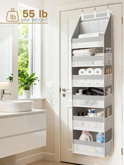 🚪 Over the Door Organizer with 5 Shelves & 10 Mesh Pockets | Heavy-Duty Hanging Door Storage, 55lbs Capacity, Space Saver for Bedroom, Bathroom, Nursery & Dorm