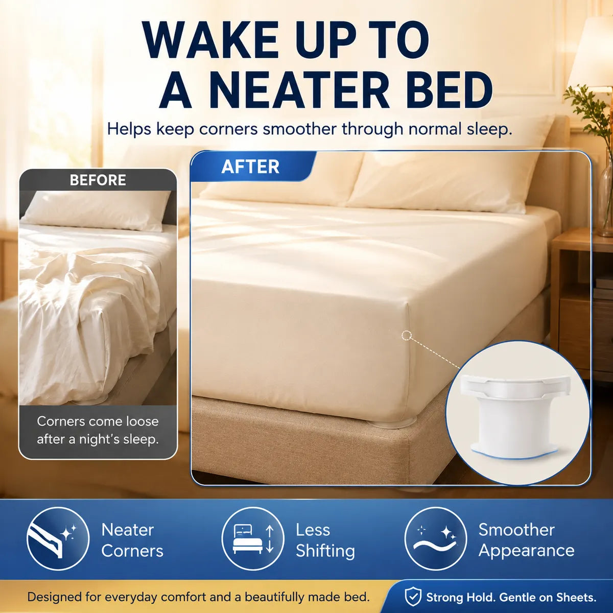 🛏️ No-Slip Bed Sheet Holders | Invisible 4 Corner Fasteners Keep Your Sheets Perfectly in Place
