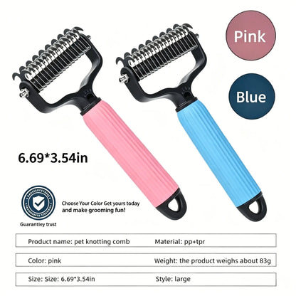 🐱🐶Double-Sided Cat & Dog Deshedding Dematting Comb - Undercoat Rake Grooming Tool, Matted Fur Remover for Long-Haired Pets, Grooming Accessories (Mid-Year Sale, Restock, DFYD, Deals for You Day Summerwins), Deshedding Tool