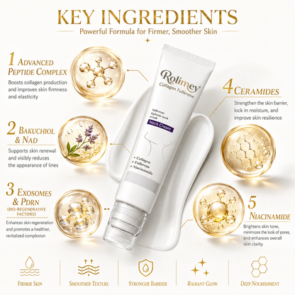 💫Rolimey® Collagen Fullerene Cream, Rolimey Collagen Cream with Collagen Peptides, 2026 New Tighten & Lift Cream for Crepey Skin, Wrinkles and Tightening for Skin Types