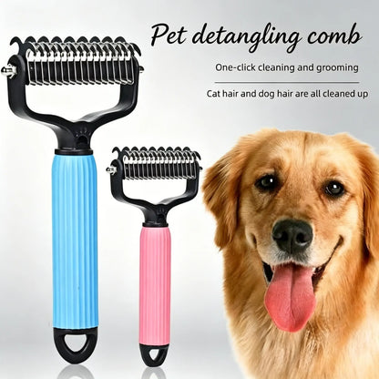 🐱🐶Double-Sided Cat & Dog Deshedding Dematting Comb - Undercoat Rake Grooming Tool, Matted Fur Remover for Long-Haired Pets, Grooming Accessories (Mid-Year Sale, Restock, DFYD, Deals for You Day Summerwins), Deshedding Tool