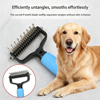 🐱🐶Double-Sided Cat & Dog Deshedding Dematting Comb - Undercoat Rake Grooming Tool, Matted Fur Remover for Long-Haired Pets, Grooming Accessories (Mid-Year Sale, Restock, DFYD, Deals for You Day Summerwins), Deshedding Tool