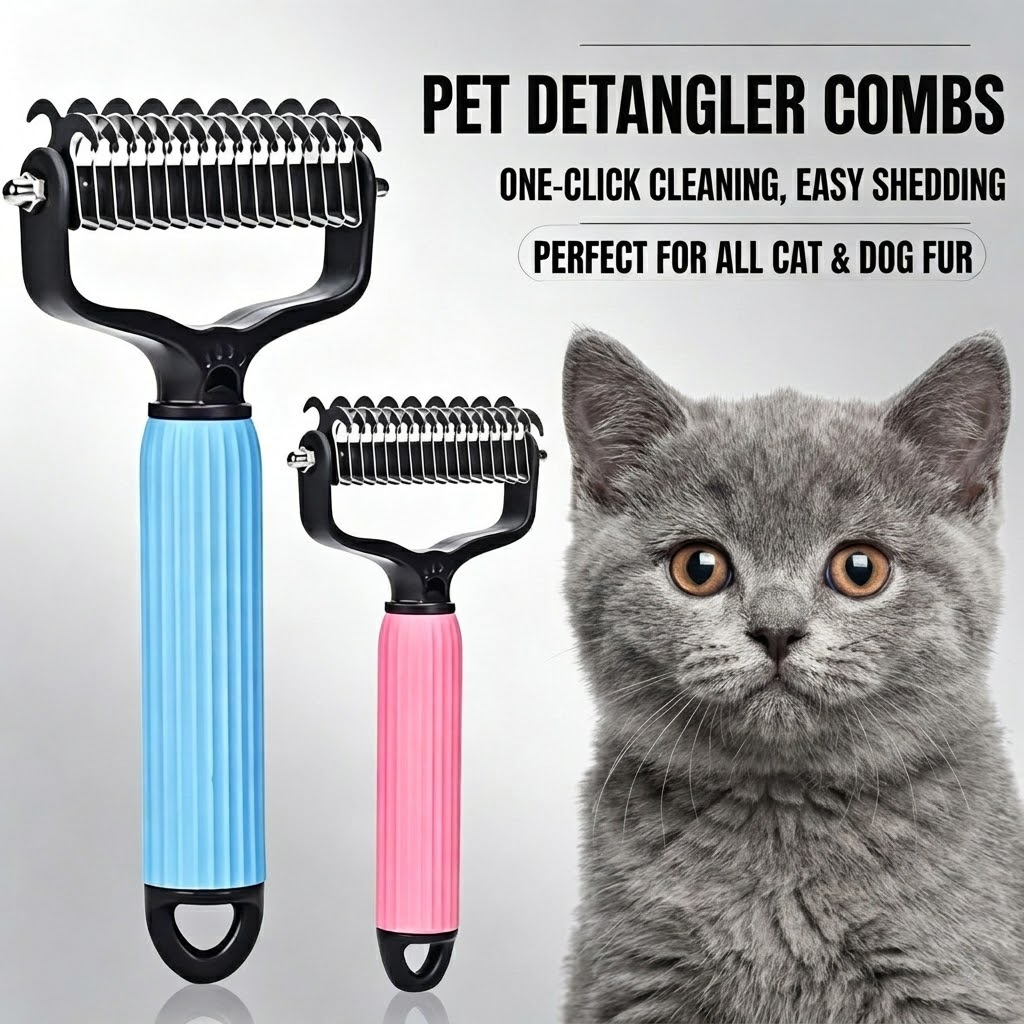 🐱🐶Double-Sided Cat & Dog Deshedding Dematting Comb - Undercoat Rake Grooming Tool, Matted Fur Remover for Long-Haired Pets, Grooming Accessories (Mid-Year Sale, Restock, DFYD, Deals for You Day Summerwins), Deshedding Tool